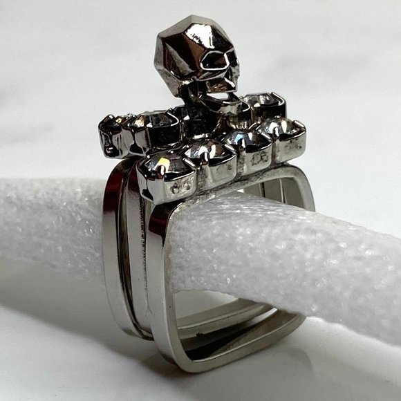 Joomi Lim 3D Skull Silver-Plated Stackable Swarovski Crystal 3 Ring Set Sz 5.5 - Picture 9 of 11